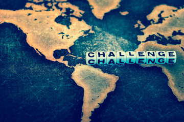 CHALLENGE on grunge world map