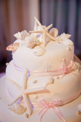 Beach Theme Wedding Cake with Starfish and Shells