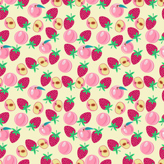 cute pattern with Peach and strawberries
