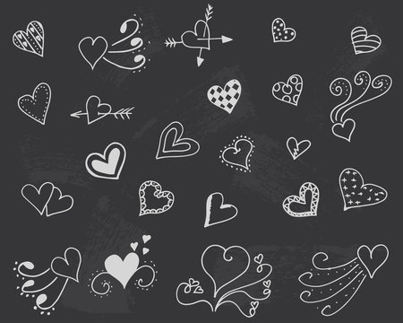 Blackboard with hearts vector. Decoration romantic wallpaper. Fondness symbol background. Love set. Doodle valentine day.