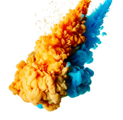 Splash of blue and orange paint isolated on white background
