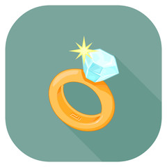 Vector illustration of a gold Engagement ring icon. 
Diamond Engagement Ring.