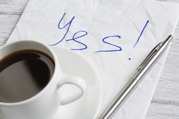 Yes answer on napkin
