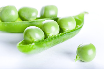 Open green pea pod