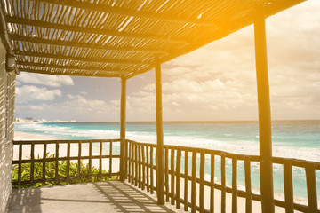 Tropical wooden terrace near caribbean sea