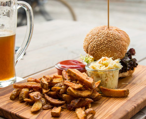burger with fries cabbage ketchup