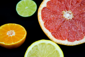 The fruits of lemon, lime, mandarin, grapefruit.
