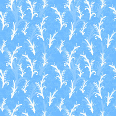 White plant silhouettes on blue, seamless pattern