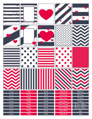 Functional and decorative printable planner sheet for creating printable stickers for organizational purposes.Geometrical ,nautical and summer themed.Headers for utilities.Vector clipart.Clipart