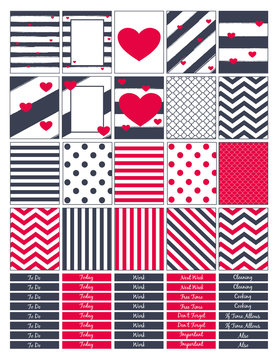 Functional and decorative printable planner sheet for creating printable stickers for organizational purposes.Geometrical ,nautical and summer themed.Headers for utilities.Vector clipart.Clipart