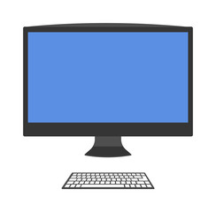 Desktop computer vector and desktop computer keyboard internet isolated display icon. Pc technology monitor screen desktop computer and communication modern desktop computer