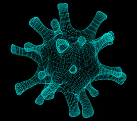 3D connection structure. Mesh geometry the bacteria. Stars virus lattice.