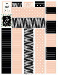 Bottom washi,weekly habit trakers and two decorative fullboxes.For creating printable planner stickers.Vector eps 10 office,school,bullet journaling etc.Vector clipart.Clipart