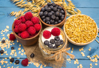oat, oatmeal and fresh fruits