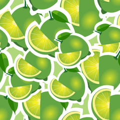 Pattern. lime and leaves different sizes on lime background.