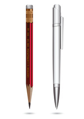 Ball pen & pencil isolated on a white background. Vector illustration