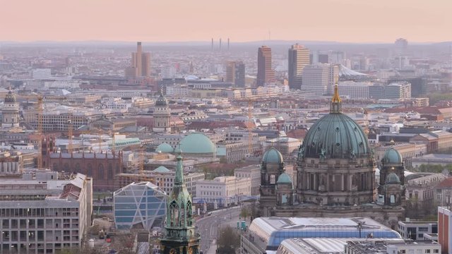 berlin cityscape skyline panoramic view at the sunset,cathedral and financial district in the distance