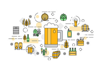 Thin line flat design banner for beer brewer