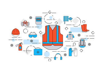 Thin line flat design banner of safety work
