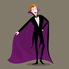 Vector Illustration of a Charming Dracula Vampire. Funny Cartoon Vampire.