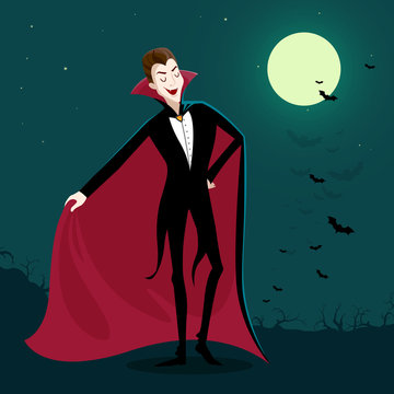 Vector Illustration of a Charming Dracula Vampire. Funny Cartoon Vampire.