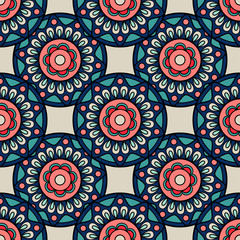 Retro colors boho hand drawn seamless background. Vector illustration