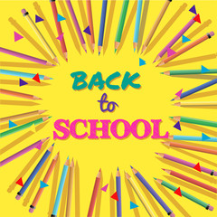 Back To School. Background with Colorful Pencils with Header. Welcome. Poster,Banner ,Brochure Template.Vector Illustration.