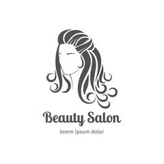 Beautiful girl silhouette with long wavy hair. Vector illustration