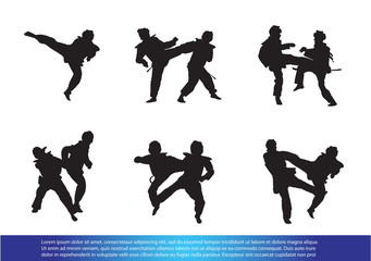 set of Taekwondo silhouette vector