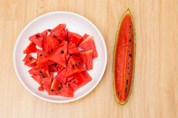 Fresh sliced watermelon in white dish
