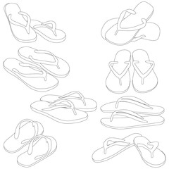 Flip flops, colored silhouettes. Vector illustration. - 117653126