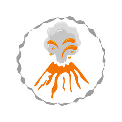 Volcano eruption. Round vector logo illustration isolated on white. 