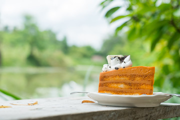 Thai Tea Cake  on wooden desk