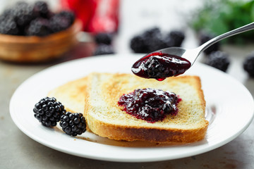 Toast with homemade blackberry jam