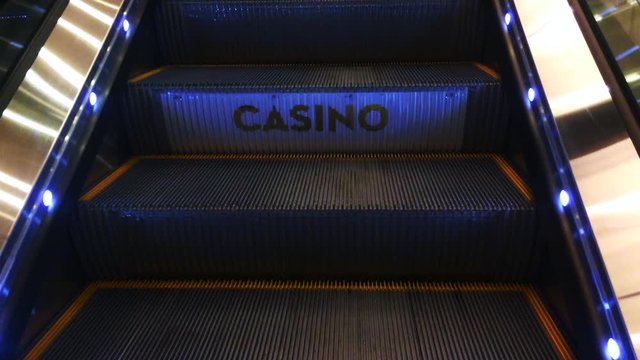 Casino moving staircase escalator. Gambling addiction concept
