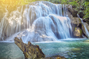 Huay Mae Kamin Waterfall and wood floor Kanchanaburi Province. T