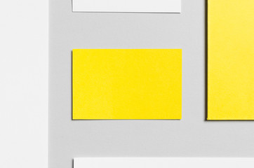 Branding / Stationery Mock-Up - Yellow & White. Close-Up - Letterhead (A4), DL Envelope, Compliments Slip (99x210mm), Business Cards (85x55mm)