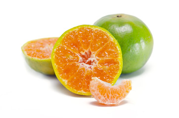 Orange fruit with half view isolated on white background