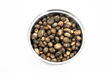 Thai puff ball mushroom soup in bowl on white background,Barometer Earthstars ,Food of northern Thailand