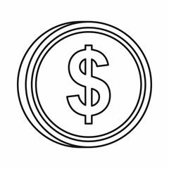 US dollar symbol icon in outline style isolated on white background