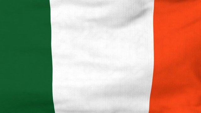 National flag of Ireland flying and waving on the wind. Sate symbol of Irish nation and government. Computer generated animation.