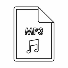 MP3 audio file extension icon in outline style isolated on white background