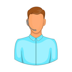 Customer service operator in headset icon in cartoon style on a white background
