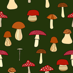 abstract vector doodle mushroom seamless pattern