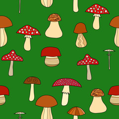 abstract vector doodle mushroom seamless pattern