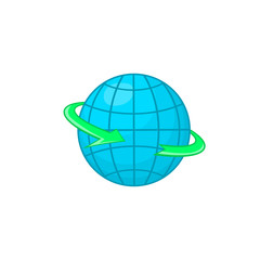 Globe and round the world arrow symbol icon in cartoon style on a white background