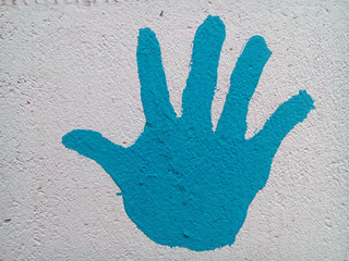 handprint , paint for walls , Imprint , Icon , Art , Paint , Symbol, Creativity, color , element , white , white wall , neat imprint , clean , childhood , design , joy , blue , sign,