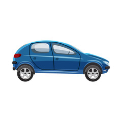 Fototapeta na wymiar Blue hatchback car icon in cartoon style on a white background