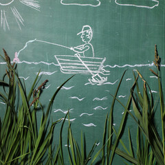 Fisherman drawing by chalk