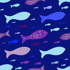 Vector Seamless pattern with fish silhouettes